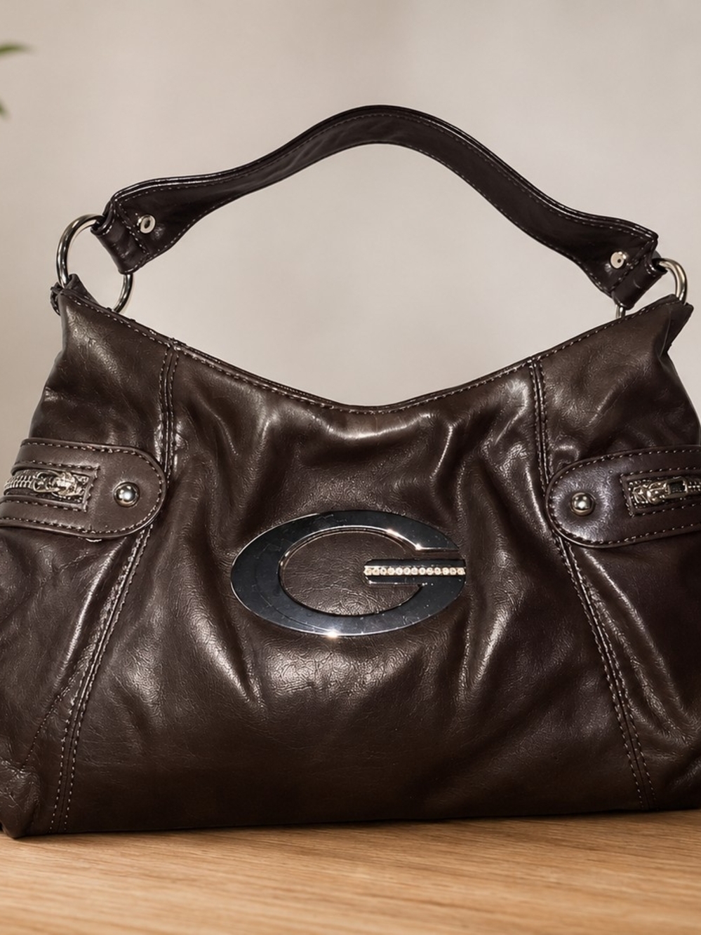 Monogram Dark Brown Leather Shoulder Bag - Picture 3 of 4
